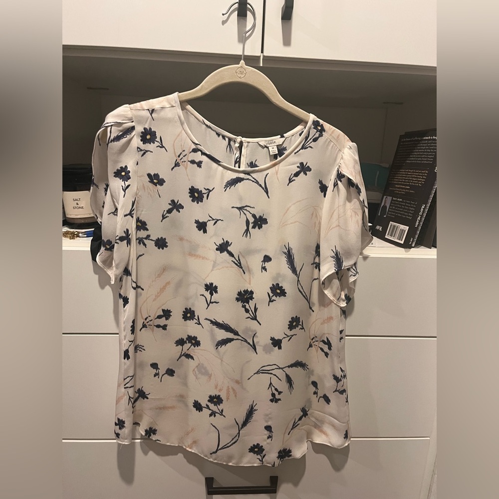 Joie Floral Print silk Women's Top - White, pink and Blue, size M